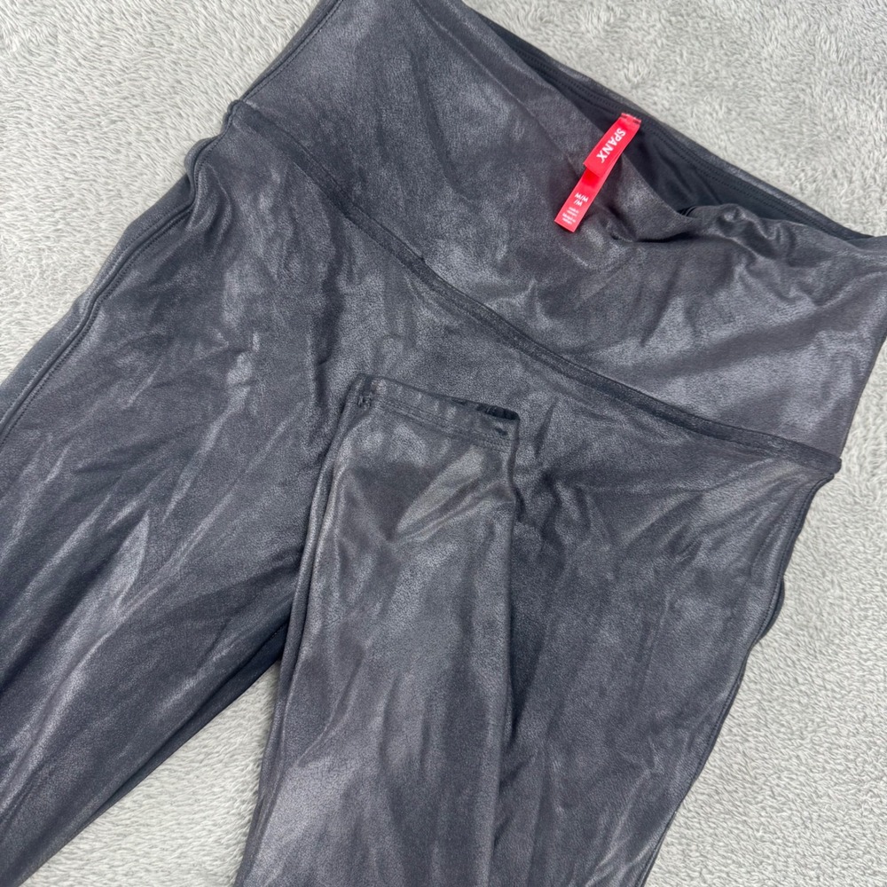Spanx Faux‎ Leather Leggings Womens M Medium Black Excellent High Rise Moto 3812